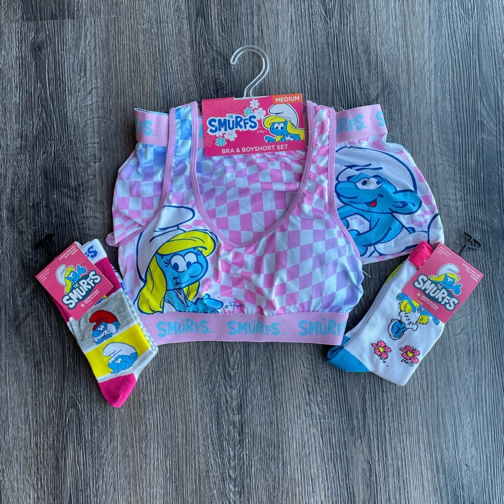 NWT Smurfs Bra Set with Socks